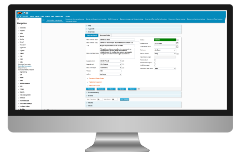 computer screen displaying 2iB OS document management software input screen